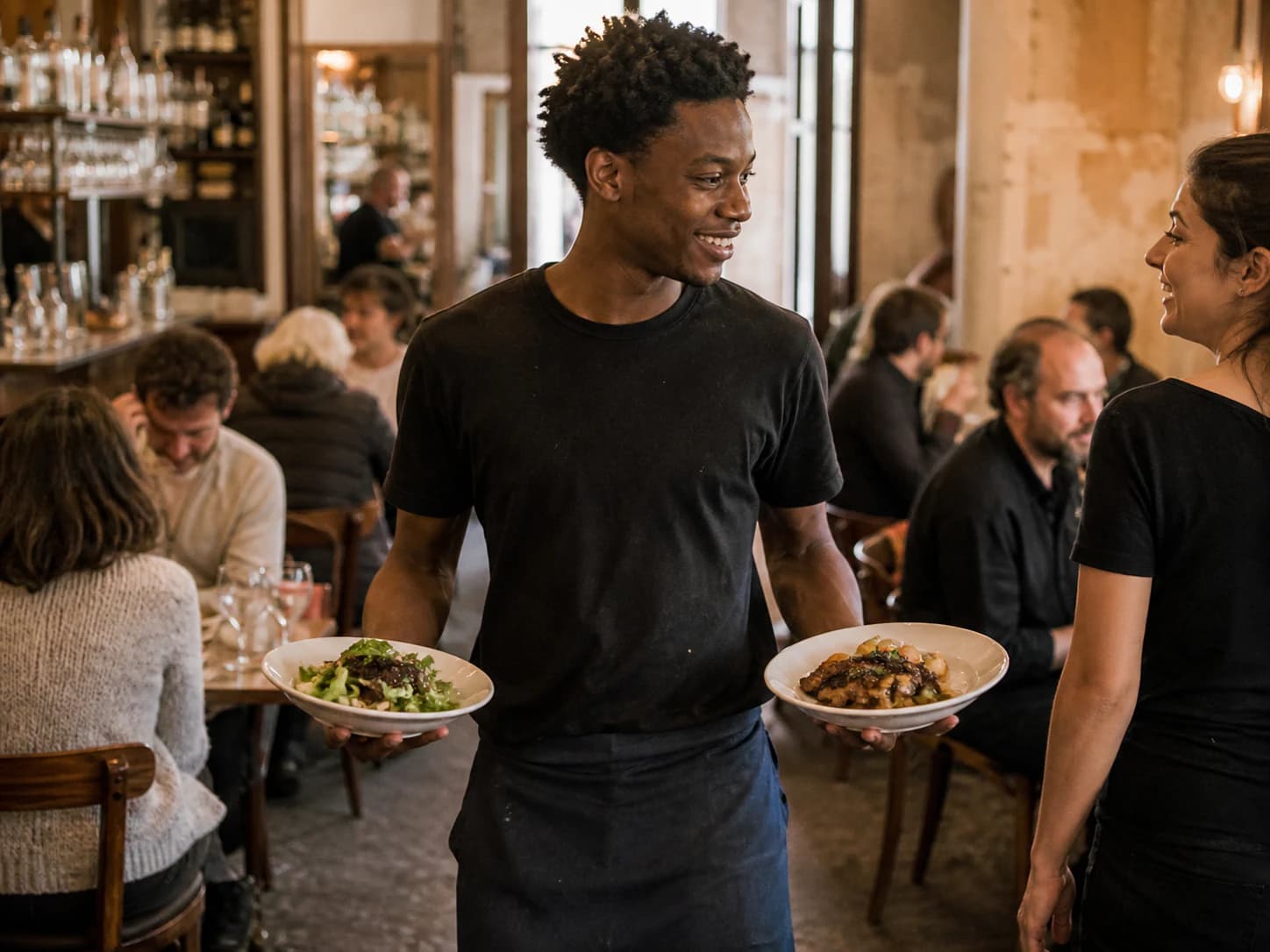 Serveur en salle pendant le service