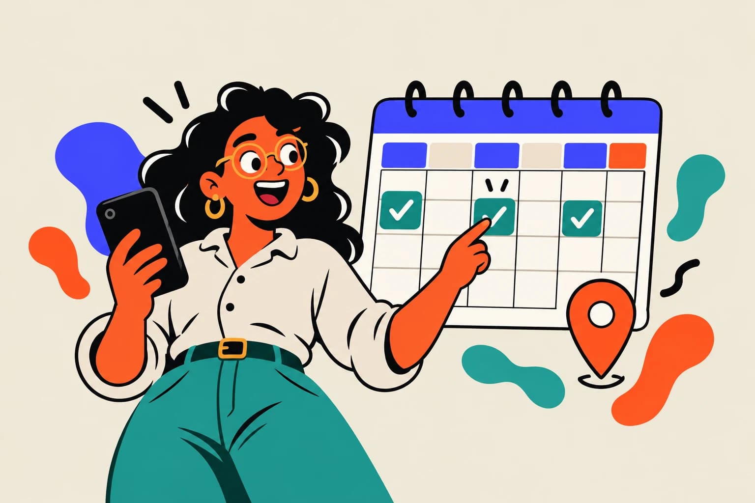 Une candidate consulte un calendrier et un repère de lieu